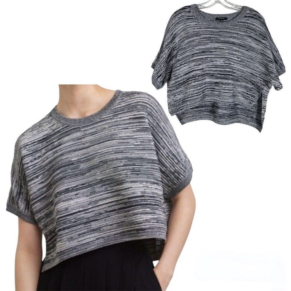 Aritzia Babaton Gray and Navy Ribbed Short Dolman Sleeves Cropped Sweater Sz XS